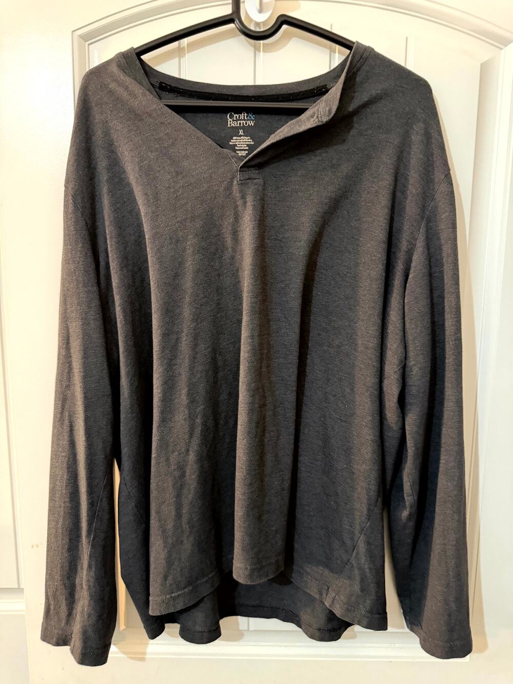 Croft & Barrow Men's Sleep Shirt XL Charcoal Gray Henley V-Neck Long Sleeve